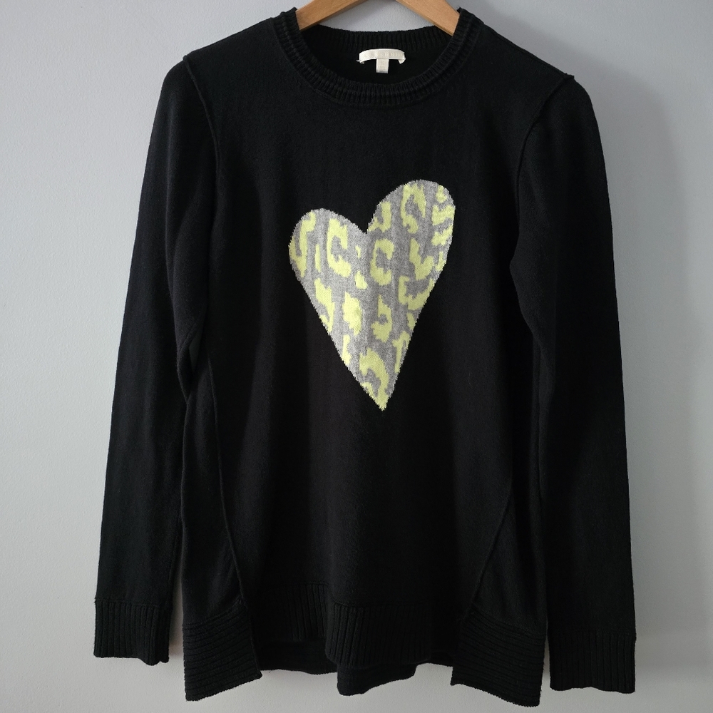 Lisa Todd Black Animal Print Heart Sweater Size S